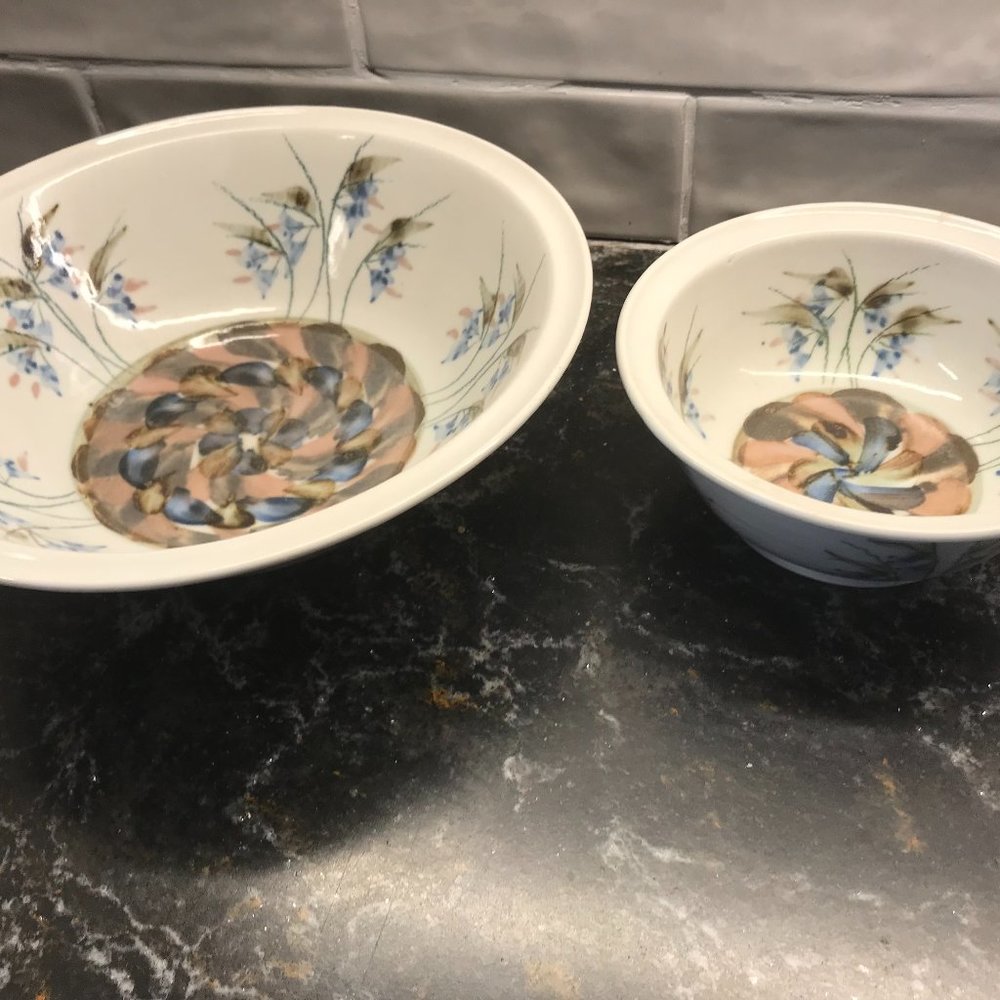 Hand made & painted PORCELAIN Pottery BOWL SET